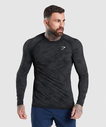 Gymshark Geo Seamless Long Sleeve Herr Svarta Grå | SE 3627MQZ